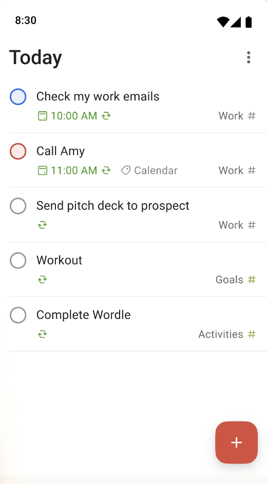 Mobile view of Todoist productivity app including items to do in a day such as making a phone call, going to the gym